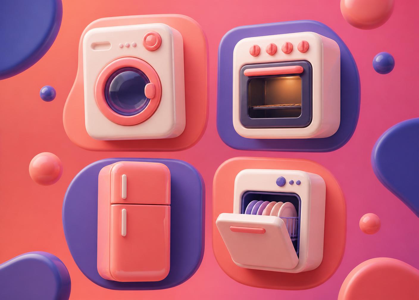 Clay-render 3D illustration of the appliances we service